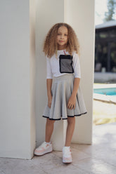 DENIM MESH TRIM SKIRT