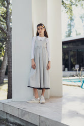 STRUCTURED DENIM MESH TRIM DRESS