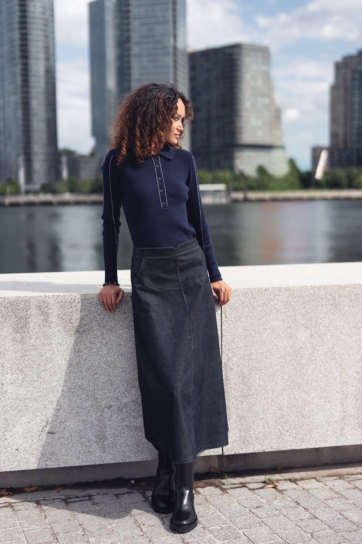 Corduroy Curved Seam Skirt