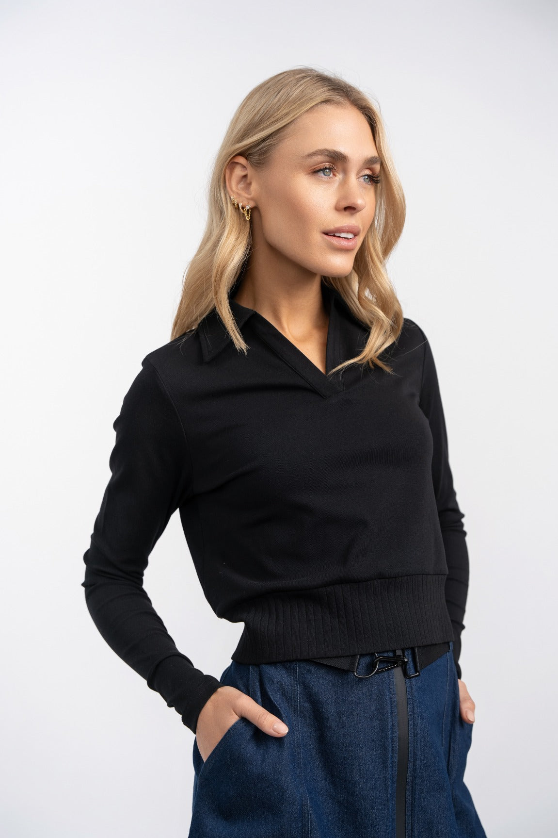 Knit Trim Collared Top
