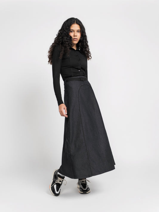 Denim Skirt With Piping Detail
