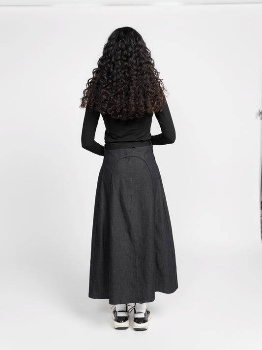 Denim Skirt With Piping Detail