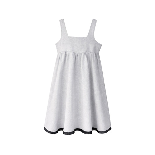 STRUCTURED DENIM MESH TRIM DRESS