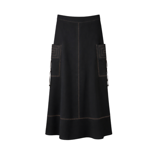TOPSTITCHED STRAIGHT MAXI  SKIRT