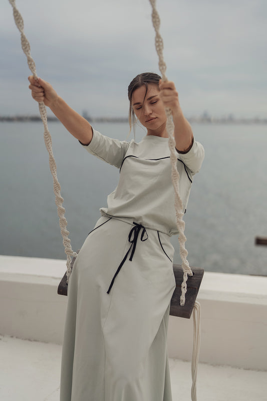 PIPING ACCENT A-LINE JERSEY SKIRT